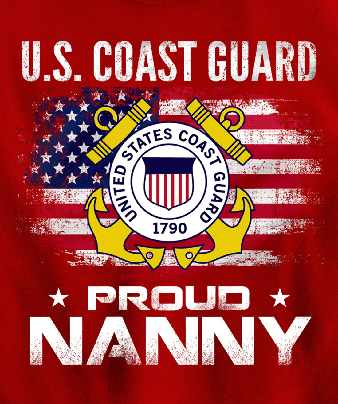 U.S Coast Guard Proud Nanny With American Flag Gift Veteran Pullover Hoodie