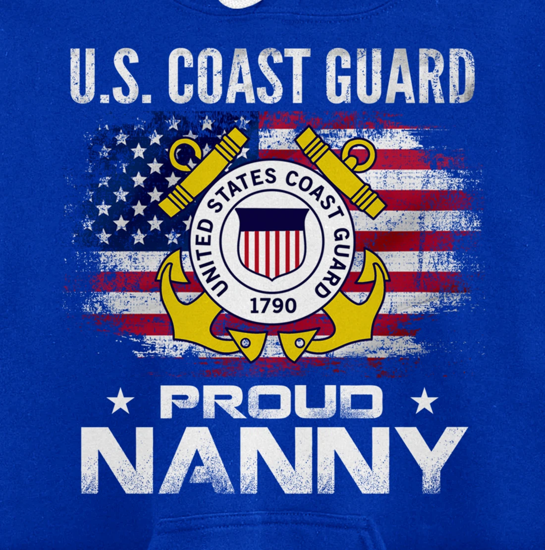 U.S Coast Guard Proud Nanny With American Flag Gift Veteran Pullover Hoodie