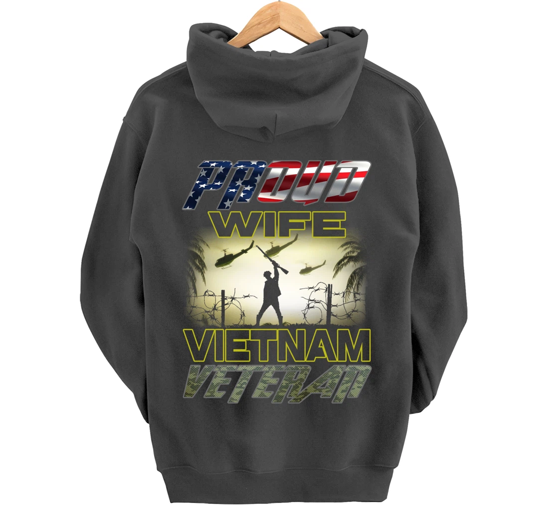 Vintage Flag camou Proud Wife U.S. Army Vietnam Veteran Pullover Hoodie