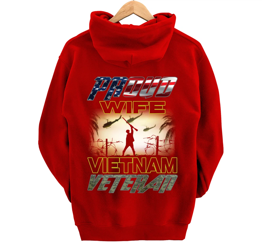 Vintage Flag camou Proud Wife U.S. Army Vietnam Veteran Pullover Hoodie