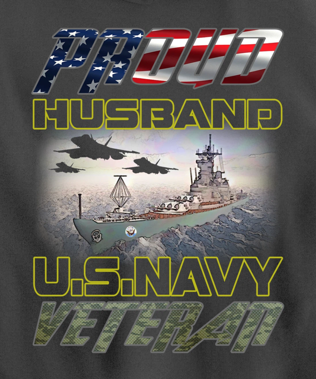 Vintage Flag American Proud Husband U.S. Navy Veteran Pullover Hoodie