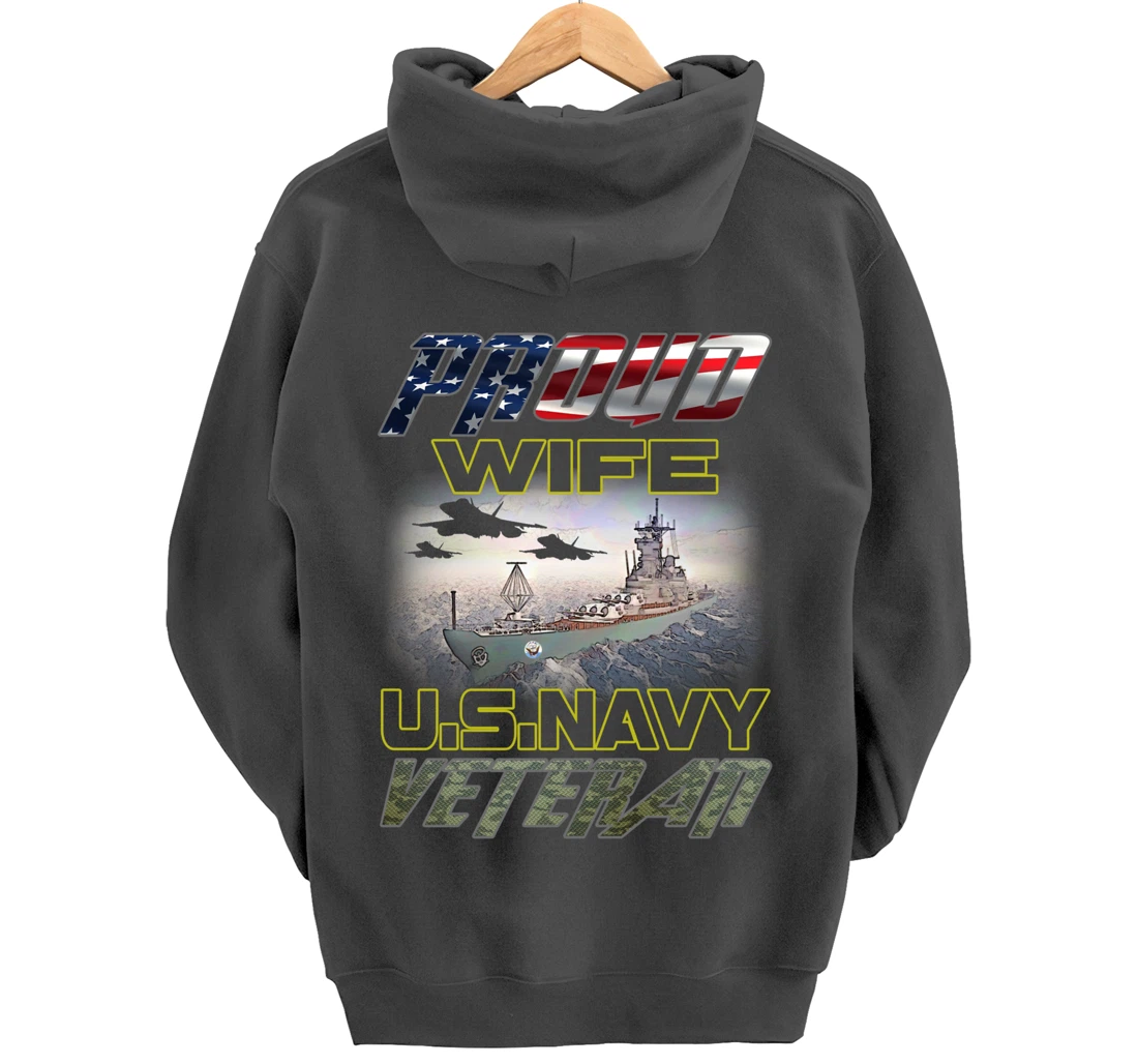 Vintage Flag American Proud Wife U.S. Navy Veteran Pullover Hoodie