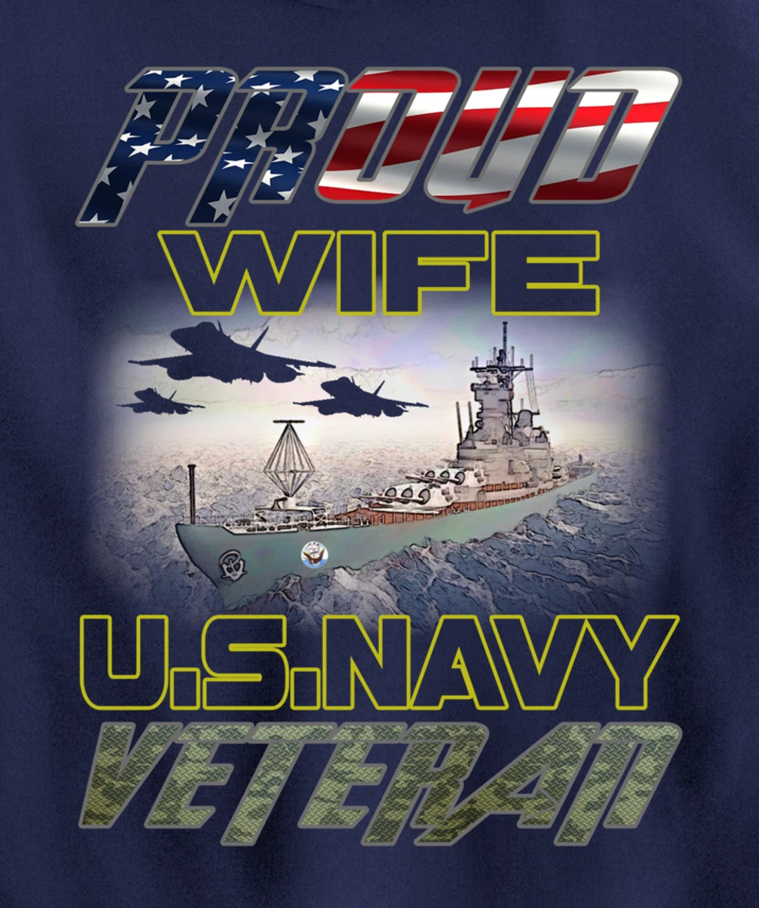 Vintage Flag American Proud Wife U.S. Navy Veteran Pullover Hoodie