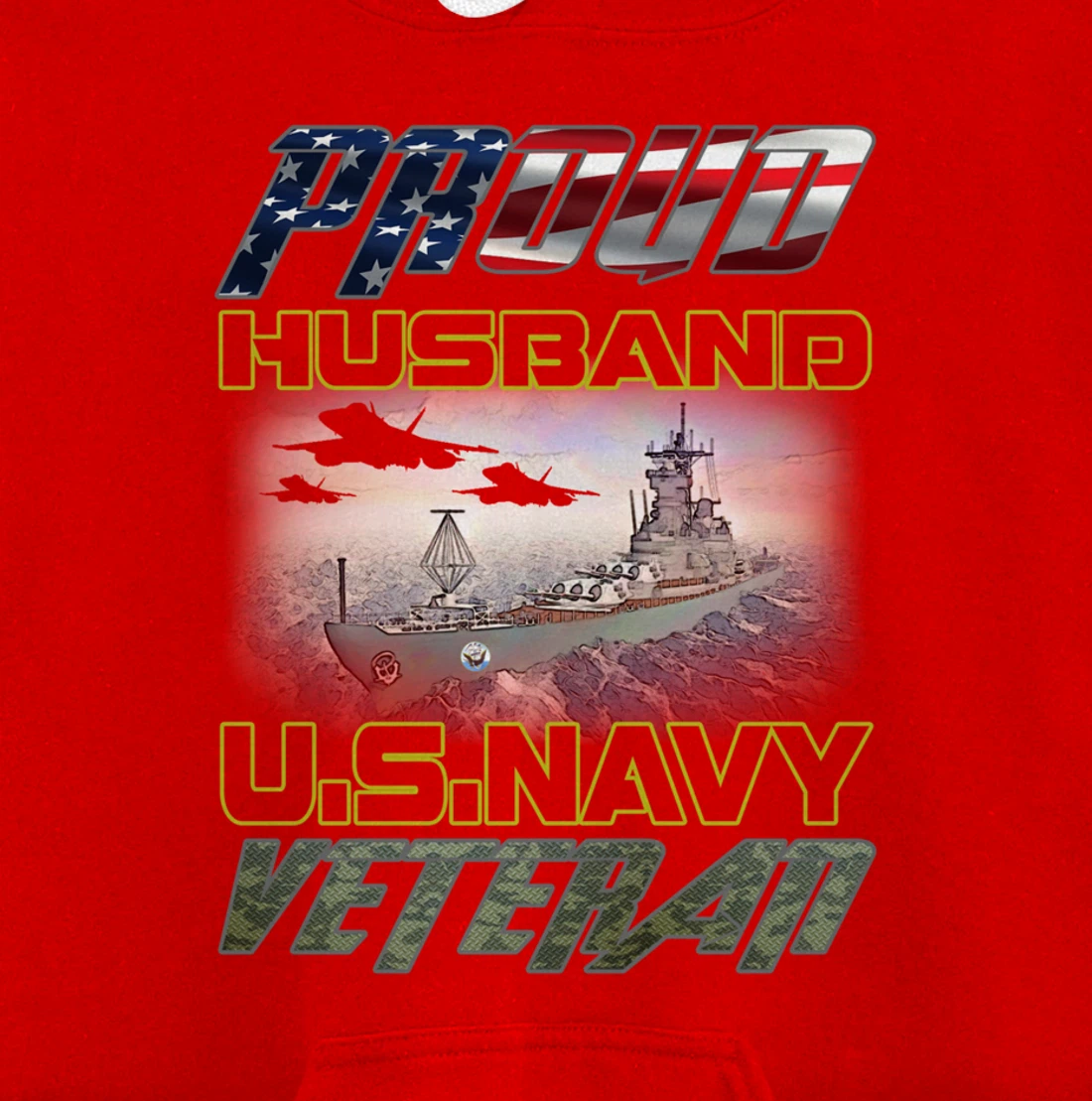 Vintage Flag American Proud Husband U.S. Navy Veteran Pullover Hoodie
