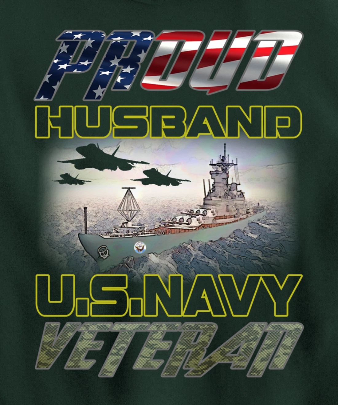Vintage Flag American Proud Husband U.S. Navy Veteran Pullover Hoodie