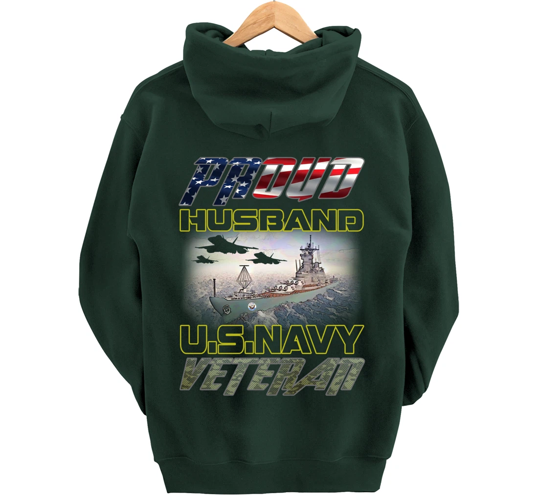 Vintage Flag American Proud Husband U.S. Navy Veteran Pullover Hoodie
