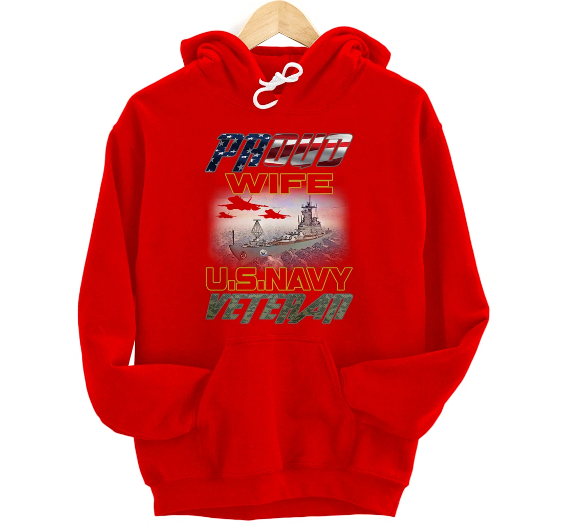 Vintage Flag American Proud Wife U.S. Navy Veteran Pullover Hoodie