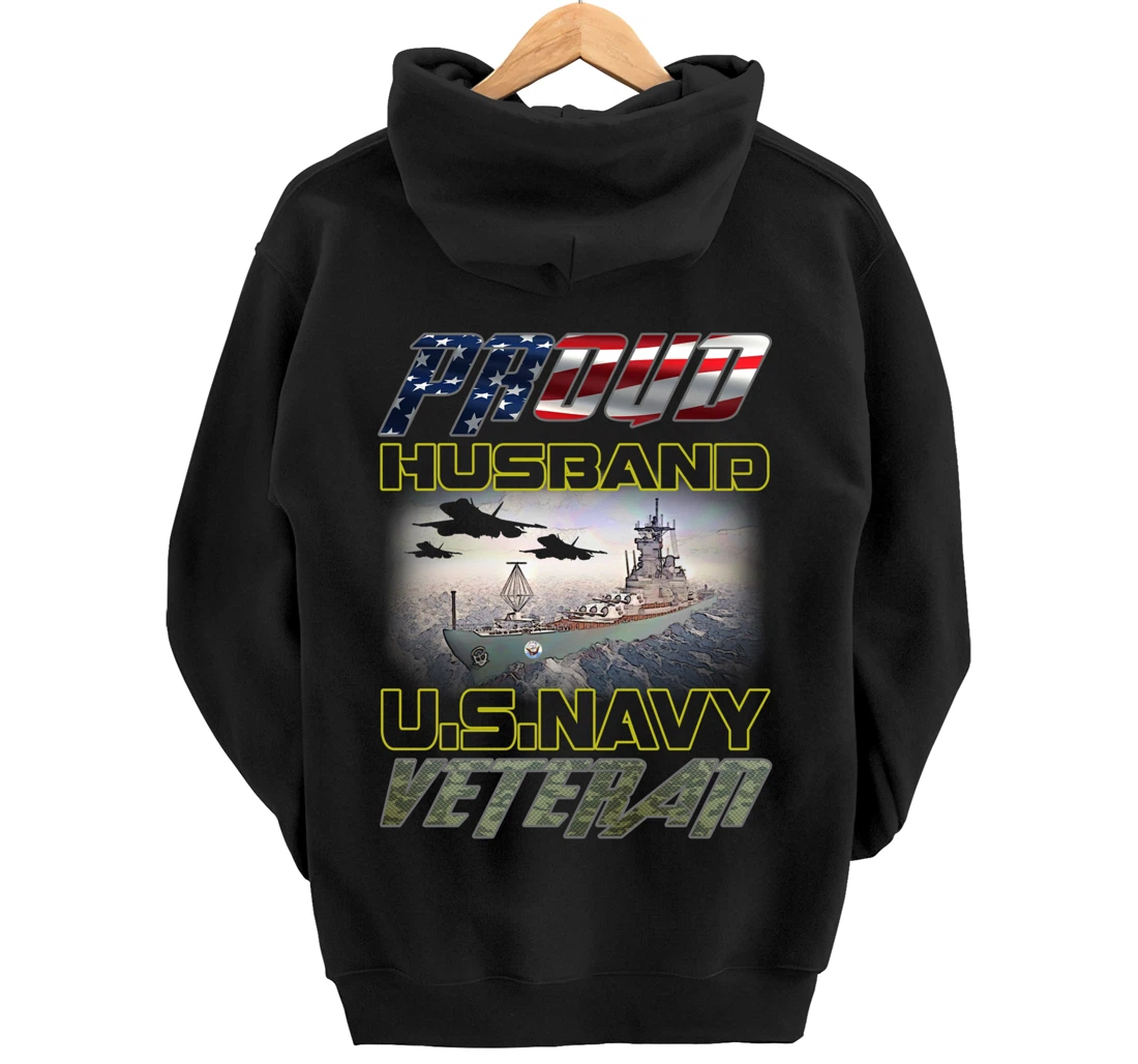 Vintage Flag American Proud Husband U.S. Navy Veteran Pullover Hoodie