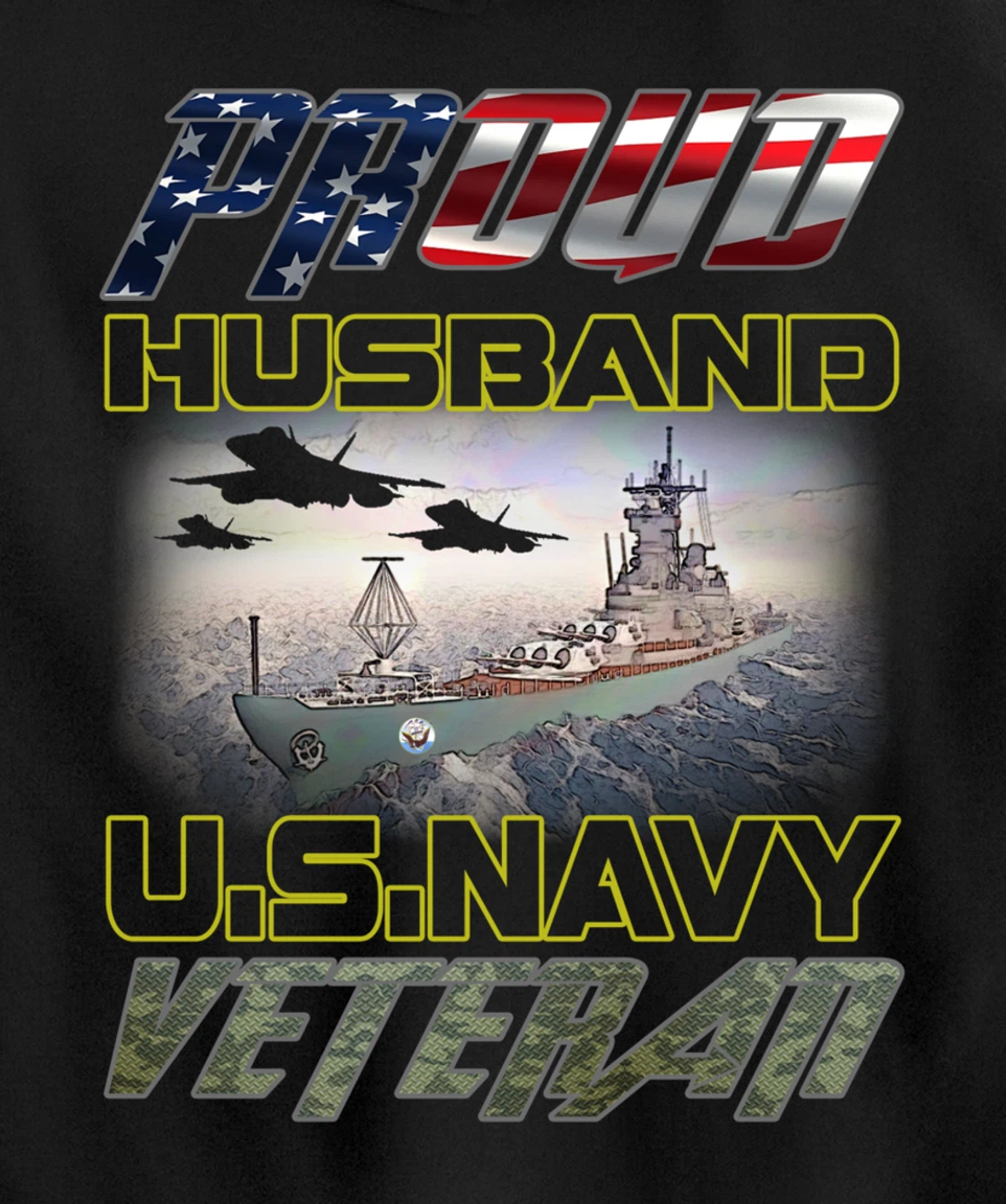 Vintage Flag American Proud Husband U.S. Navy Veteran Pullover Hoodie