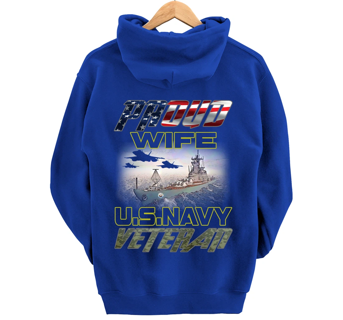 Vintage Flag American Proud Wife U.S. Navy Veteran Pullover Hoodie