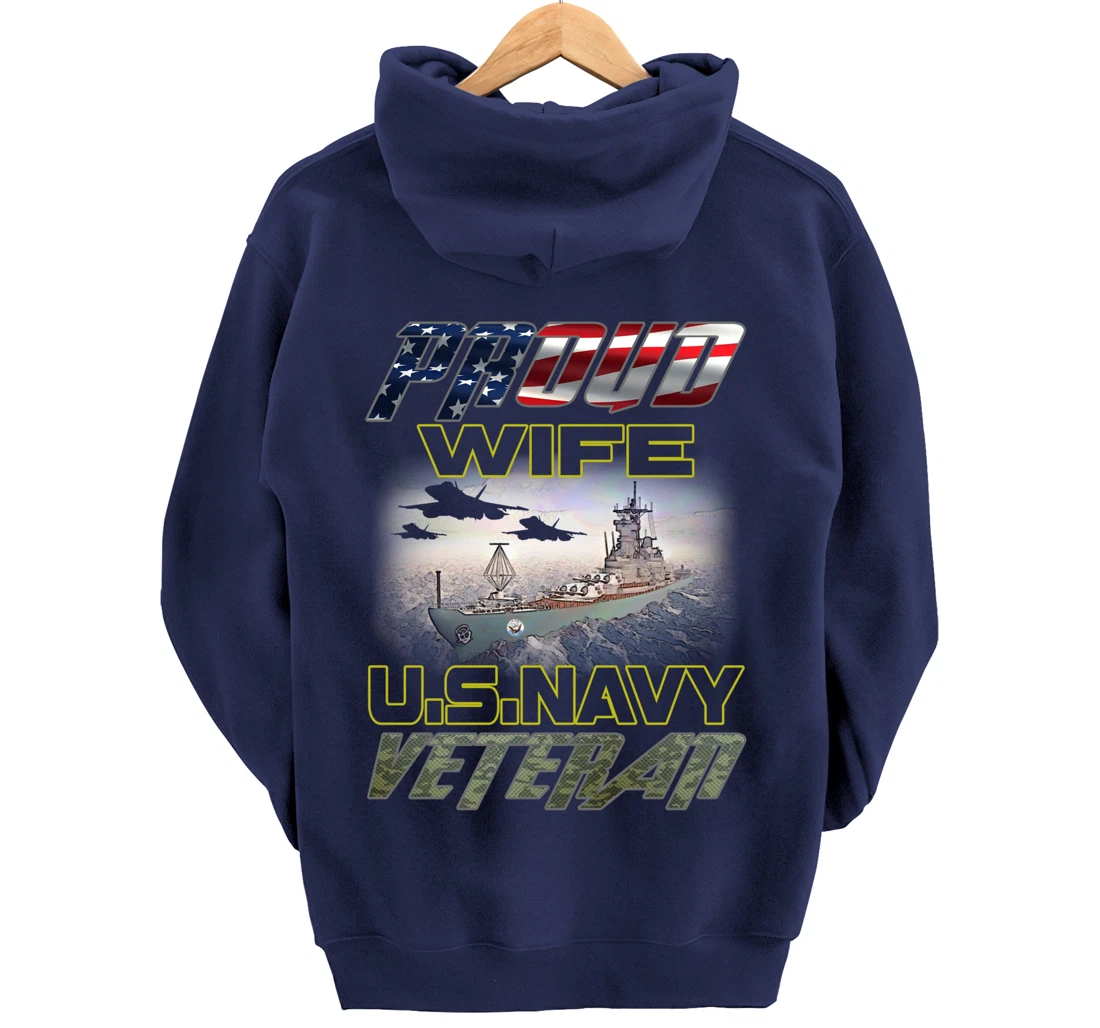 Vintage Flag American Proud Wife U.S. Navy Veteran Pullover Hoodie