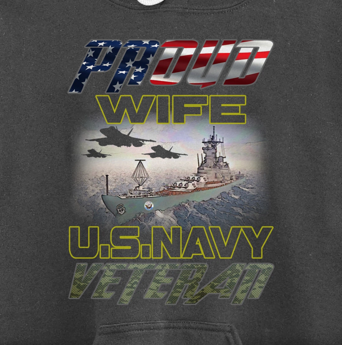 Vintage Flag American Proud Wife U.S. Navy Veteran Pullover Hoodie