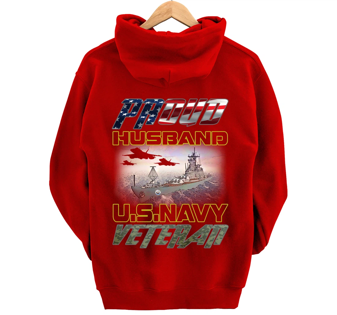 Vintage Flag American Proud Husband U.S. Navy Veteran Pullover Hoodie
