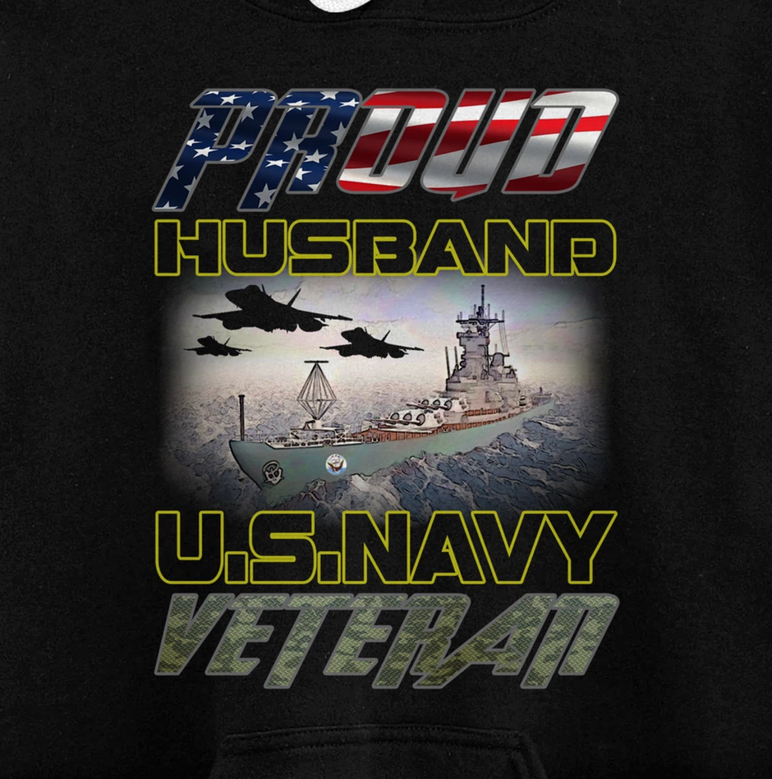 Vintage Flag American Proud Husband U.S. Navy Veteran Pullover Hoodie