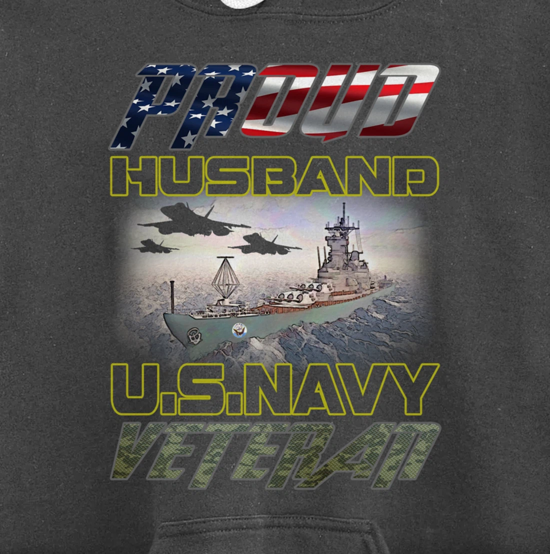Vintage Flag American Proud Husband U.S. Navy Veteran Pullover Hoodie