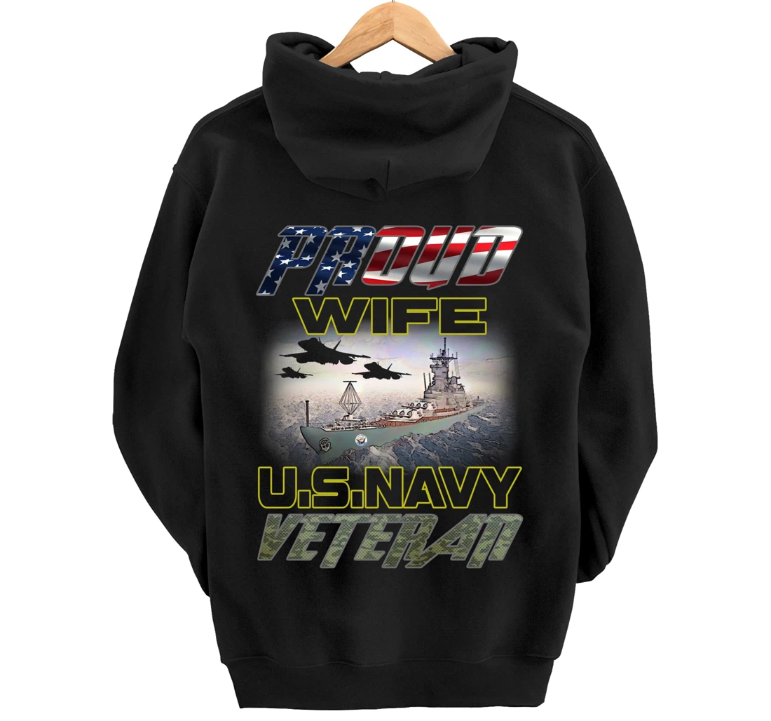 Vintage Flag American Proud Wife U.S. Navy Veteran Pullover Hoodie
