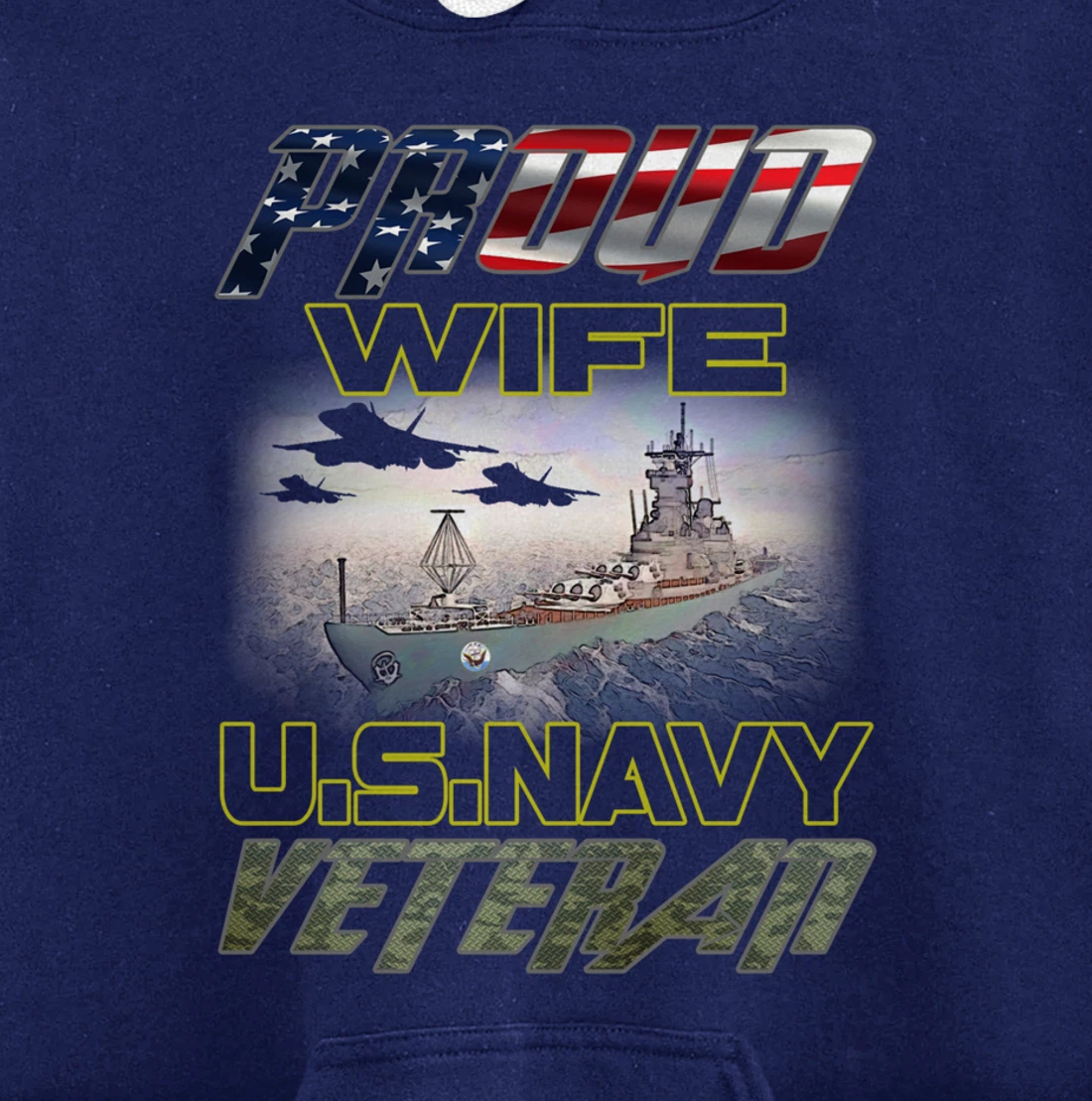 Vintage Flag American Proud Wife U.S. Navy Veteran Pullover Hoodie