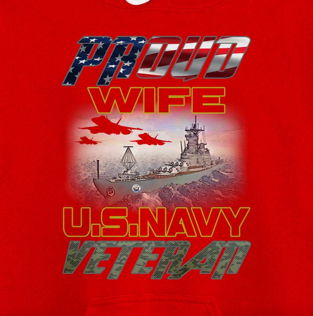 Vintage Flag American Proud Wife U.S. Navy Veteran Pullover Hoodie