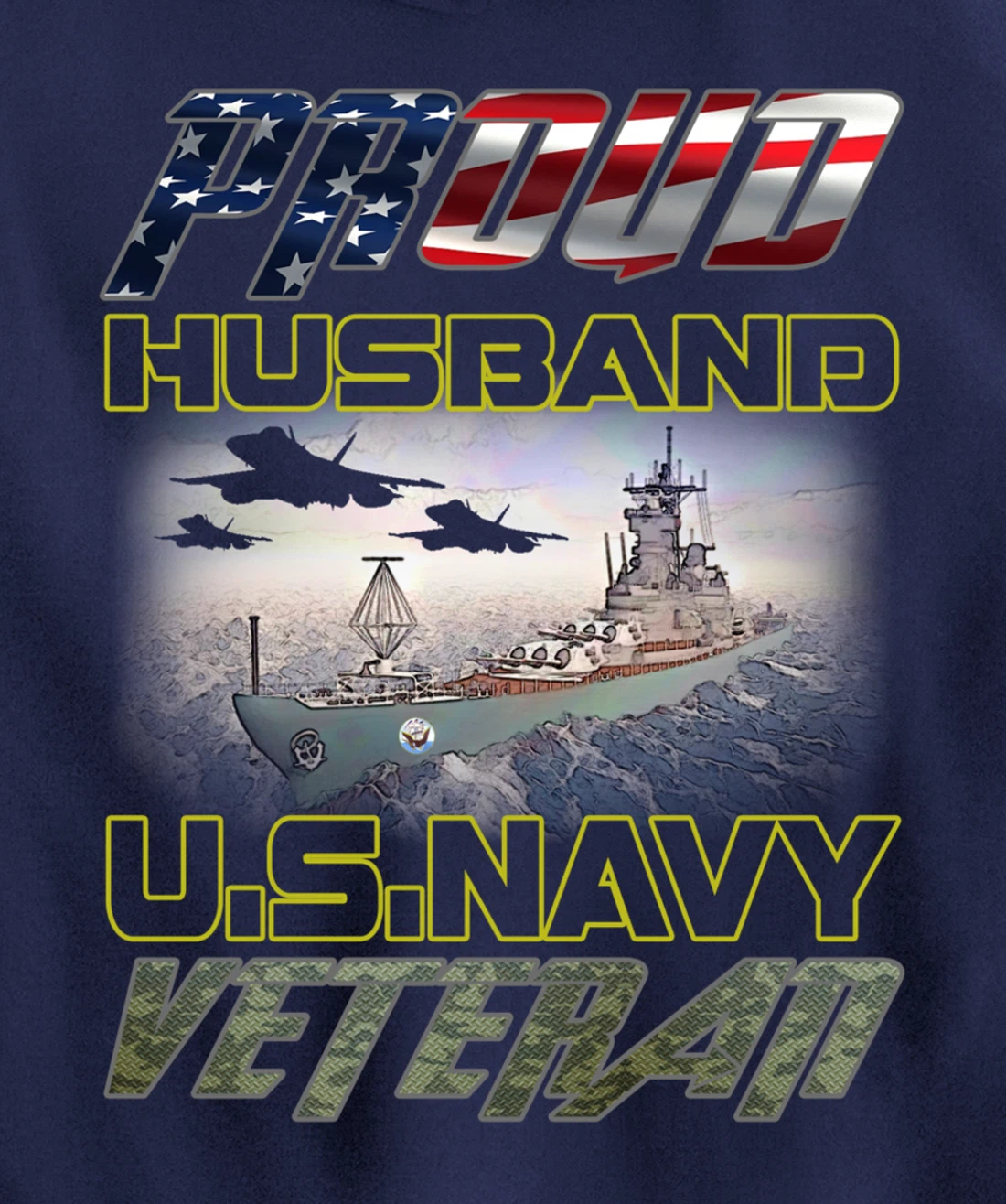 Vintage Flag American Proud Husband U.S. Navy Veteran Pullover Hoodie