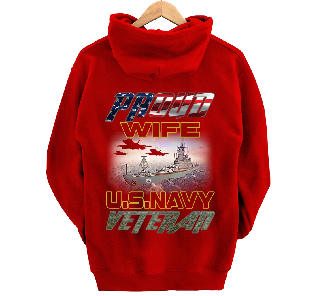 Vintage Flag American Proud Wife U.S. Navy Veteran Pullover Hoodie