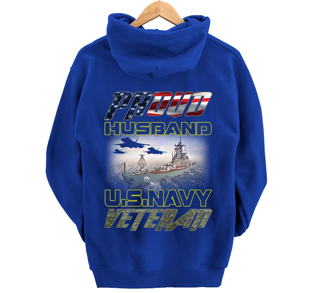 Vintage Flag American Proud Husband U.S. Navy Veteran Pullover Hoodie