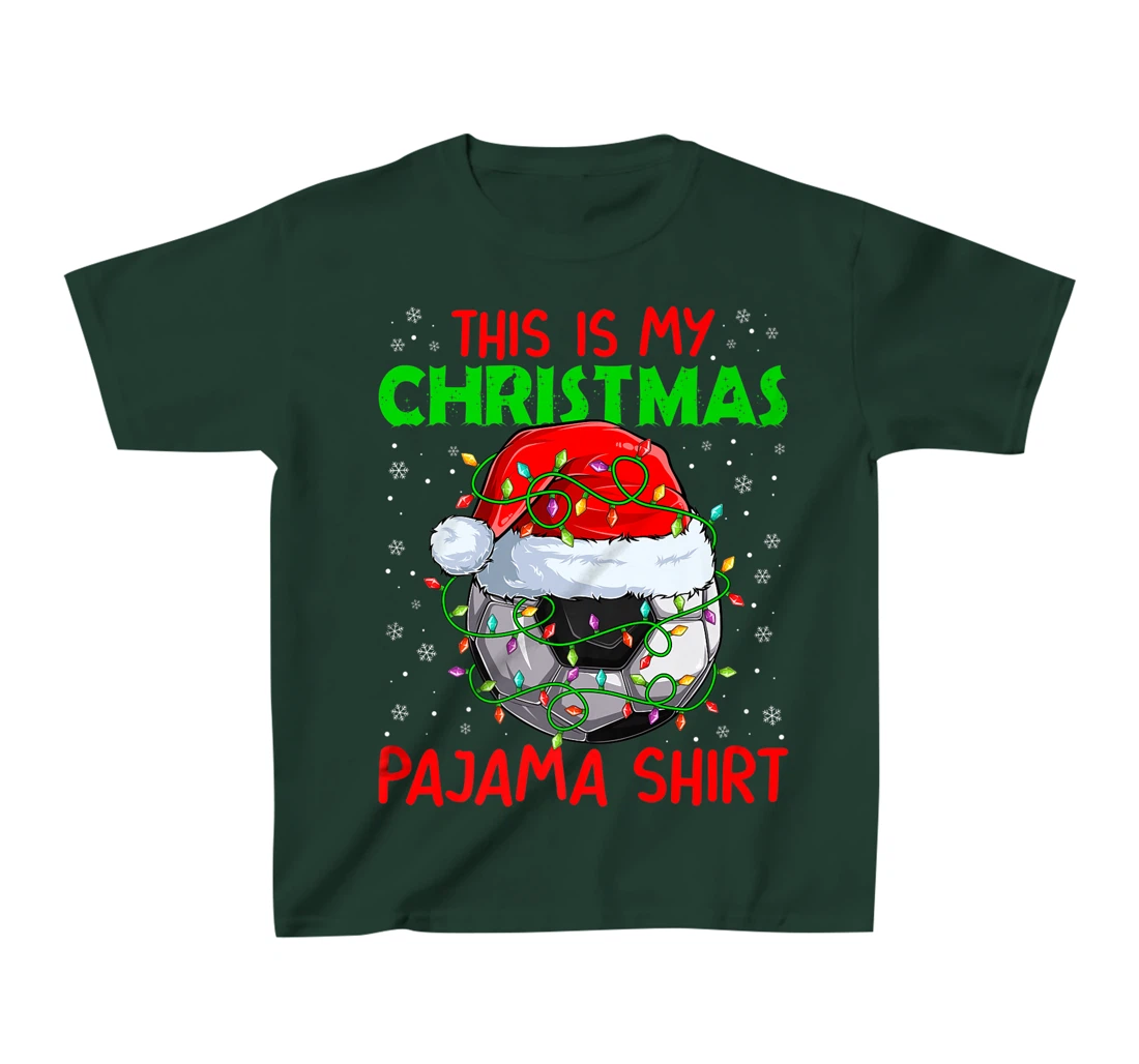 This Is My Christmas Pajama Lights Xmas Soccer Santa Hat T-Shirt, Kid T-Shirt and Women T-Shirt