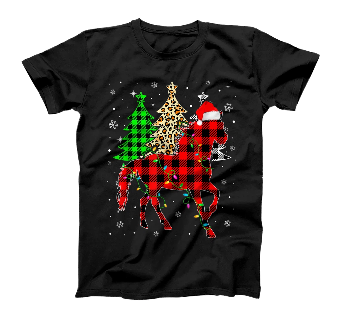 Cute Horse Santa Hat Christmas Tree Lights Xmas Plaid T-Shirt, Kid T-Shirt and Women T-Shirt