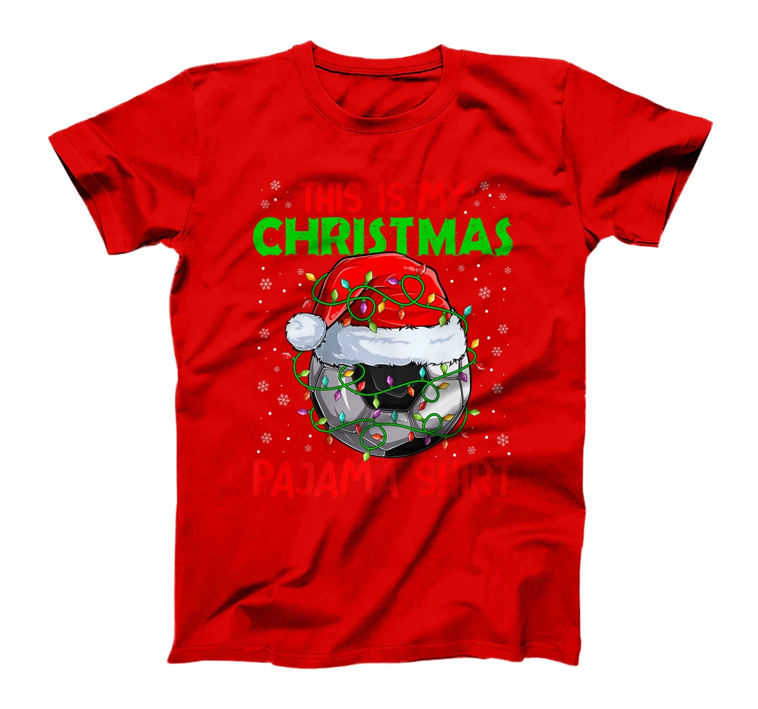This Is My Christmas Pajama Lights Xmas Soccer Santa Hat T-Shirt, Kid T-Shirt and Women T-Shirt