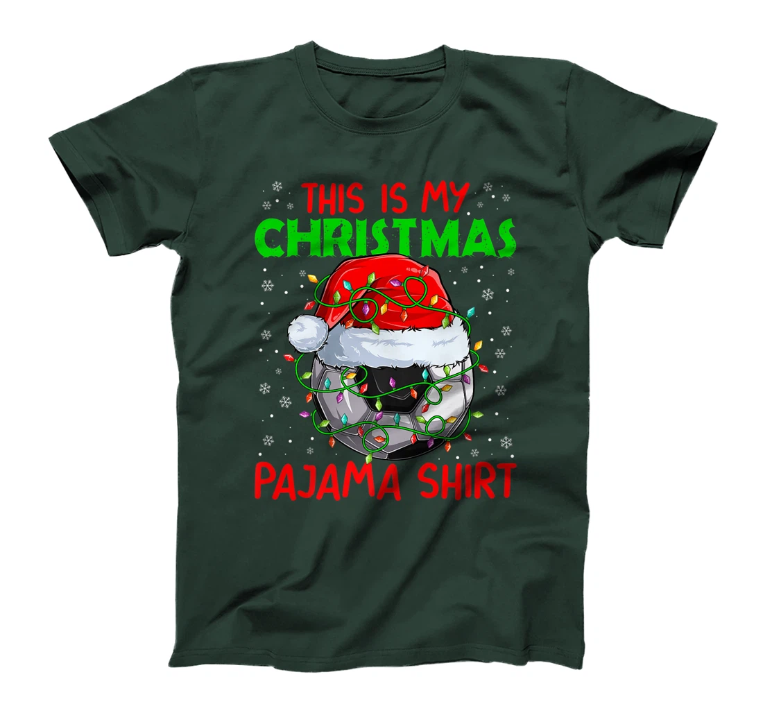 This Is My Christmas Pajama Lights Xmas Soccer Santa Hat T-Shirt, Kid T-Shirt and Women T-Shirt