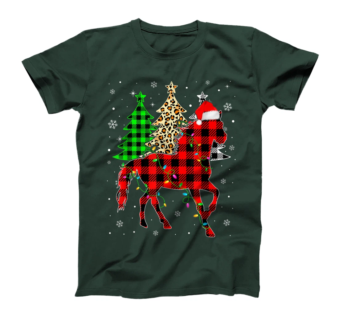 Cute Horse Santa Hat Christmas Tree Lights Xmas Plaid T-Shirt, Kid T-Shirt and Women T-Shirt
