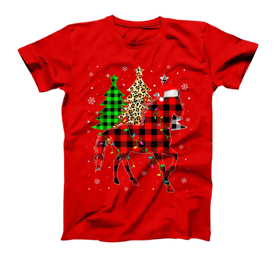 Cute Horse Santa Hat Christmas Tree Lights Xmas Plaid T-Shirt, Kid T-Shirt and Women T-Shirt