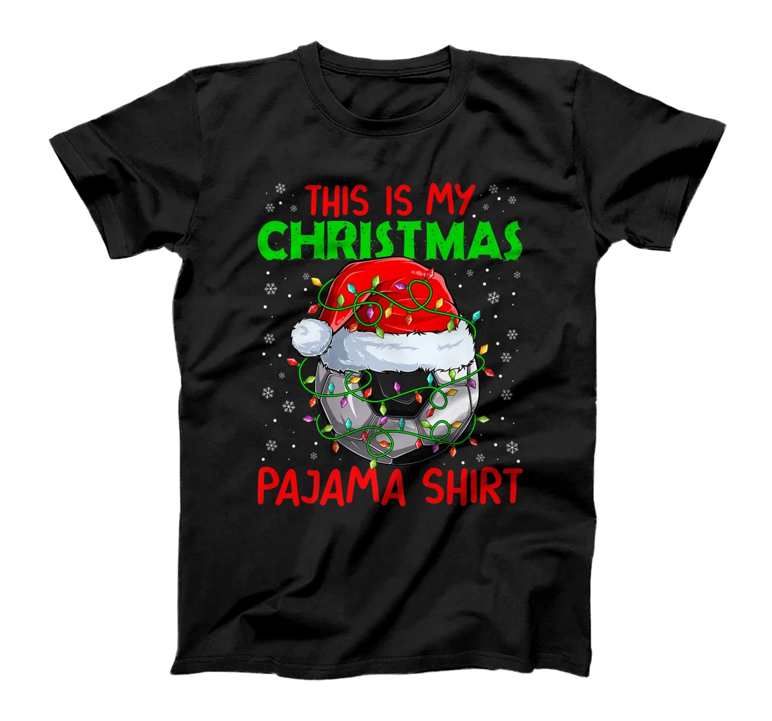 This Is My Christmas Pajama Lights Xmas Soccer Santa Hat T-Shirt, Kid T-Shirt and Women T-Shirt