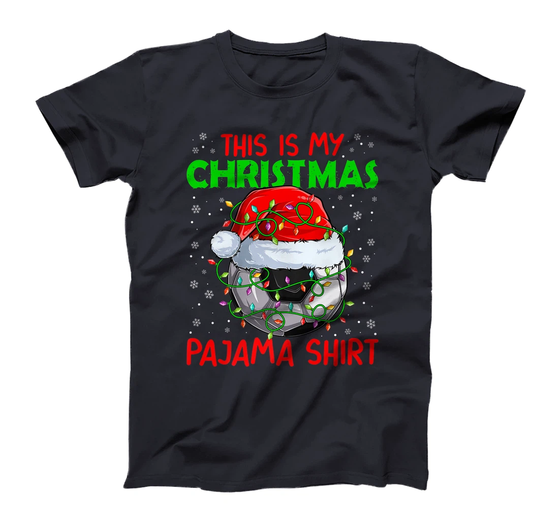 This Is My Christmas Pajama Lights Xmas Soccer Santa Hat T-Shirt, Kid T-Shirt and Women T-Shirt