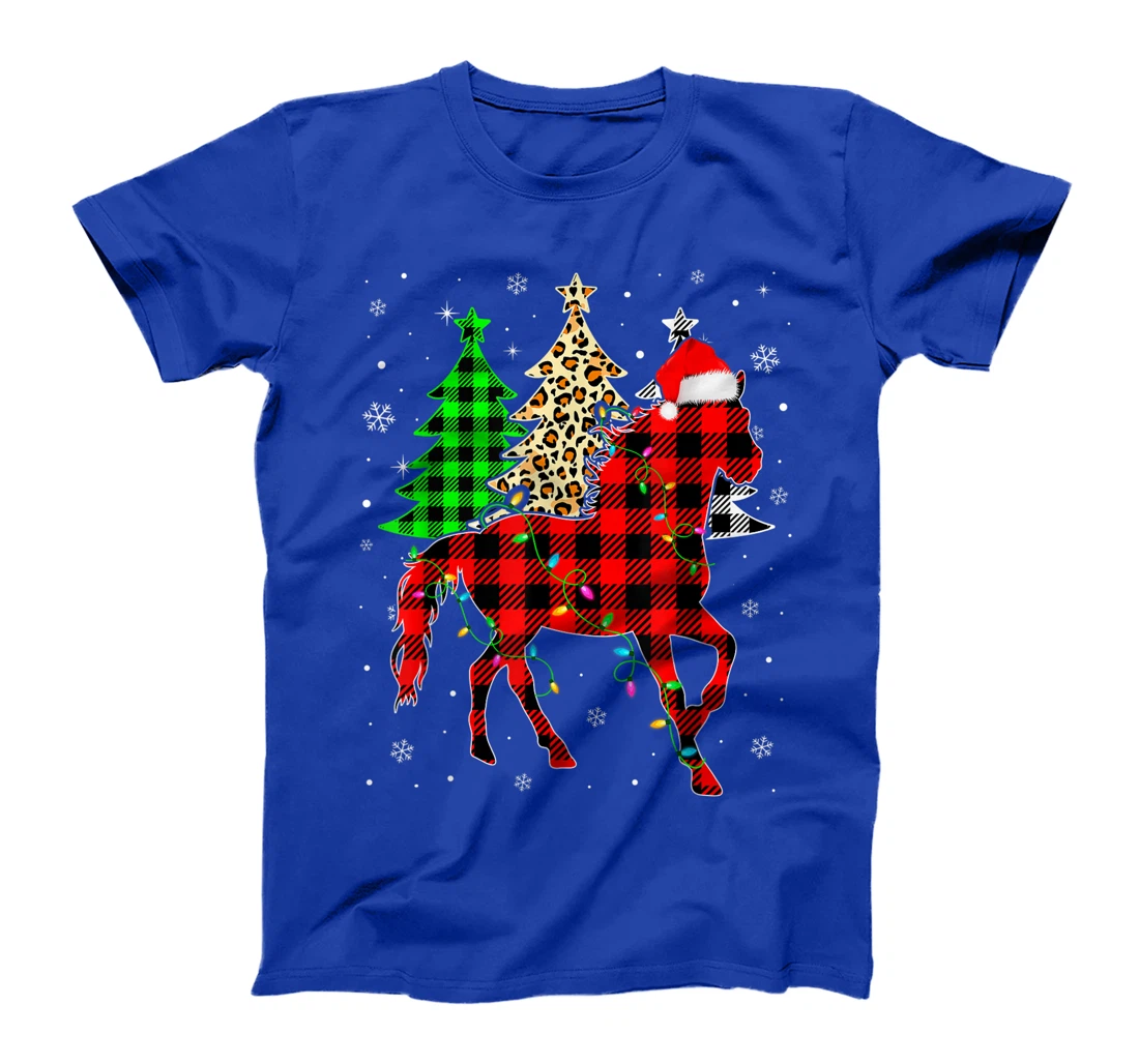 Cute Horse Santa Hat Christmas Tree Lights Xmas Plaid T-Shirt, Kid T-Shirt and Women T-Shirt