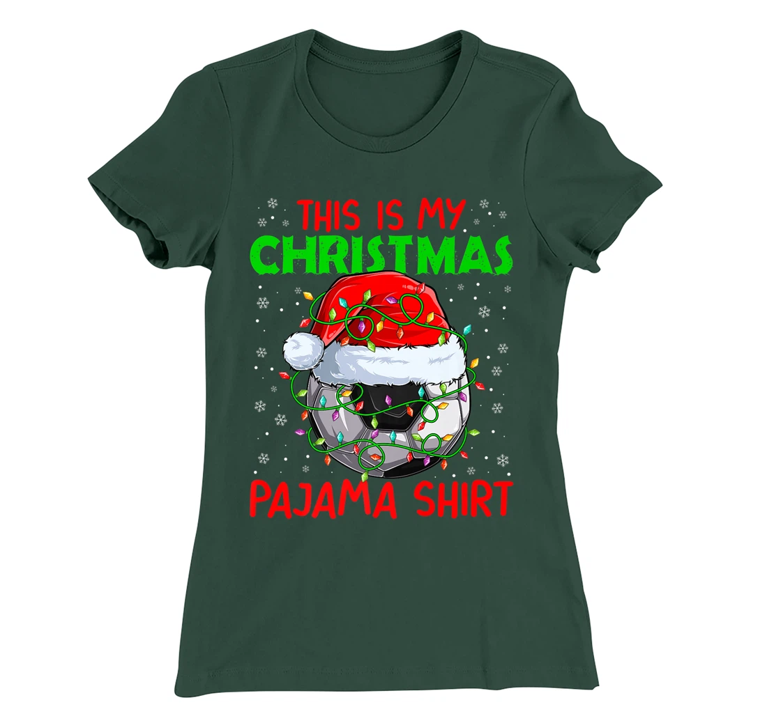 This Is My Christmas Pajama Lights Xmas Soccer Santa Hat T-Shirt, Kid T-Shirt and Women T-Shirt