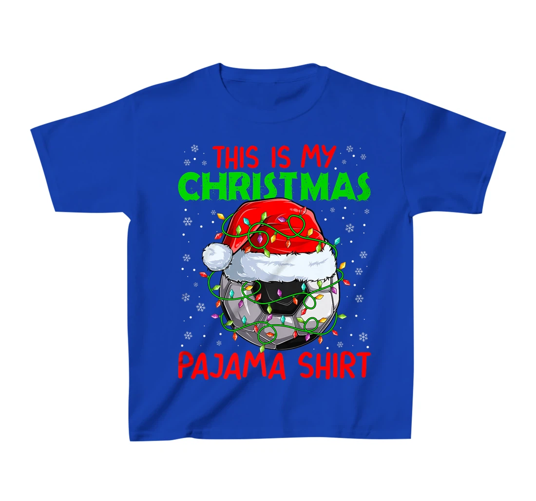 This Is My Christmas Pajama Lights Xmas Soccer Santa Hat T-Shirt, Kid T-Shirt and Women T-Shirt