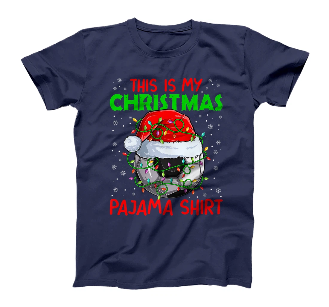 This Is My Christmas Pajama Lights Xmas Soccer Santa Hat T-Shirt, Kid T-Shirt and Women T-Shirt