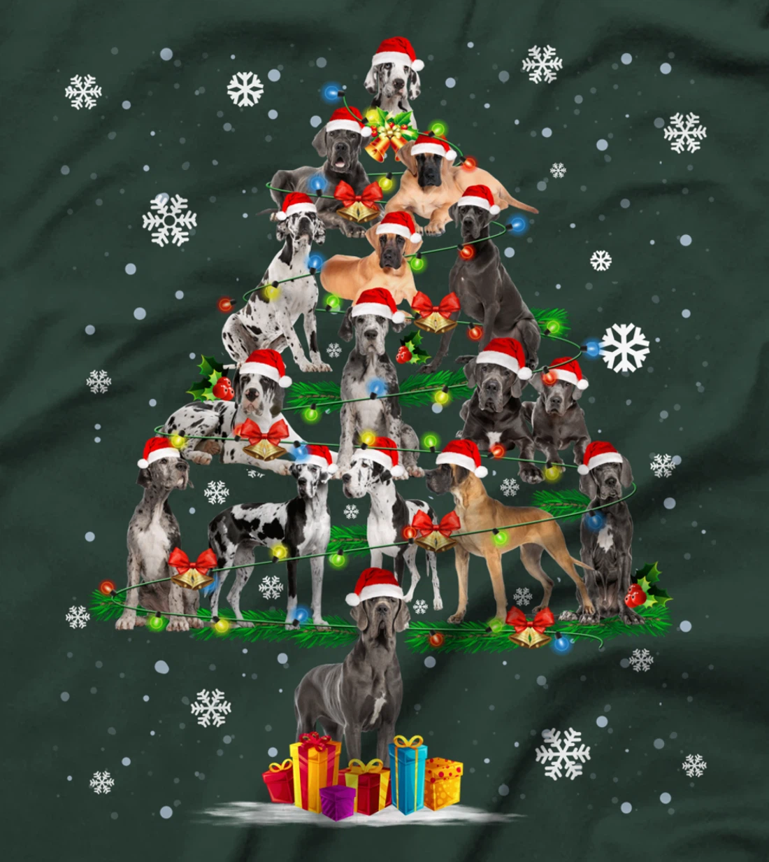 Great Dane Dog Santa Lover Christmas Tree Xmas Light Pajama T-Shirt