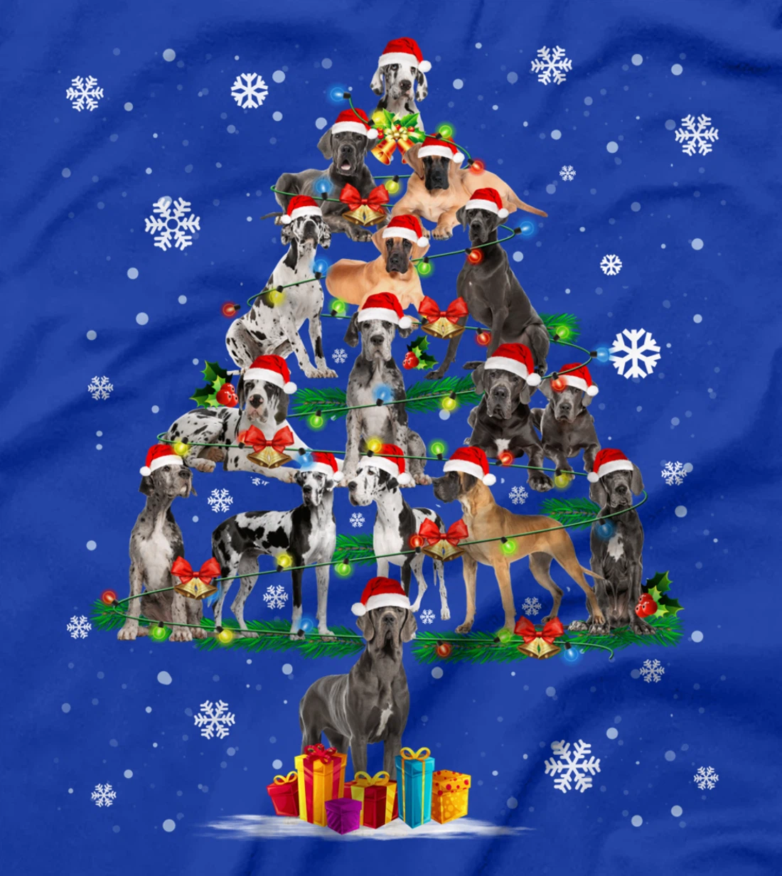 Great Dane Dog Santa Lover Christmas Tree Xmas Light Pajama T-Shirt