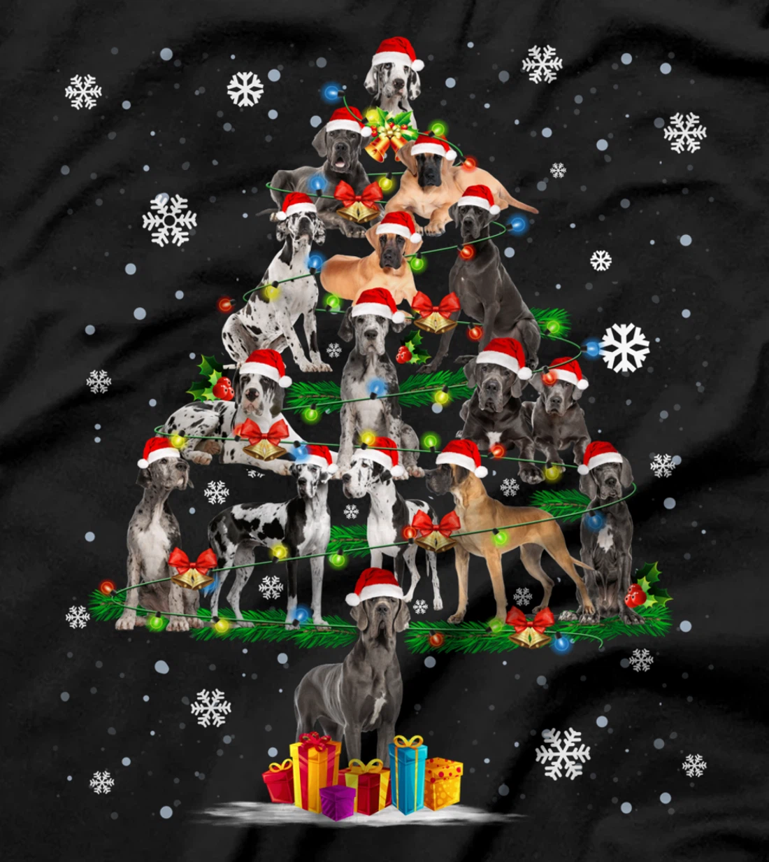 Great Dane Dog Santa Lover Christmas Tree Xmas Light Pajama T-Shirt