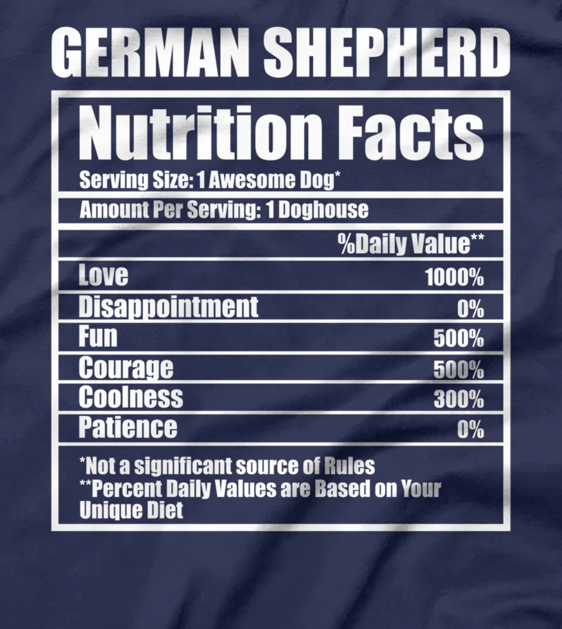 Funny German Shepherd Nutrition Facts Pet Owner Man Woman T-Shirt