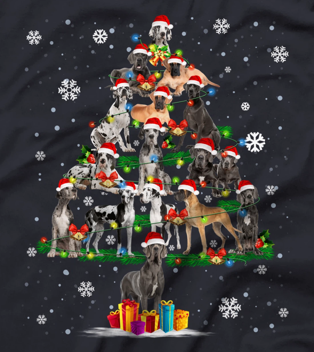 Great Dane Dog Santa Lover Christmas Tree Xmas Light Pajama T-Shirt