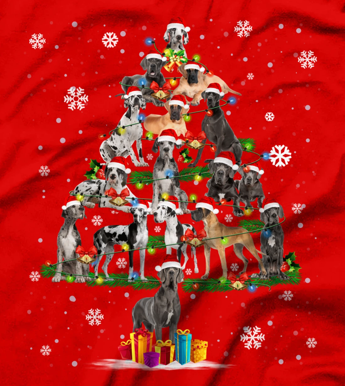 Great Dane Dog Santa Lover Christmas Tree Xmas Light Pajama T-Shirt