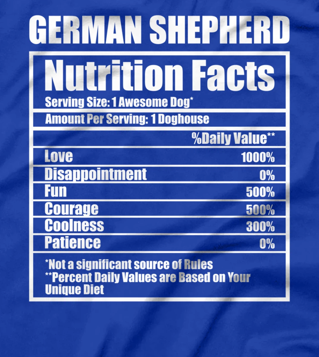Funny German Shepherd Nutrition Facts Pet Owner Man Woman T-Shirt
