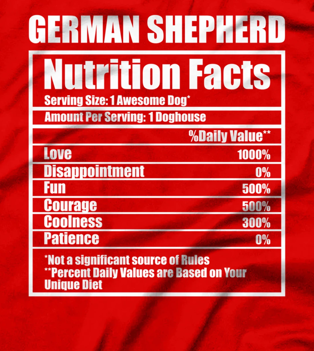 Funny German Shepherd Nutrition Facts Pet Owner Man Woman T-Shirt