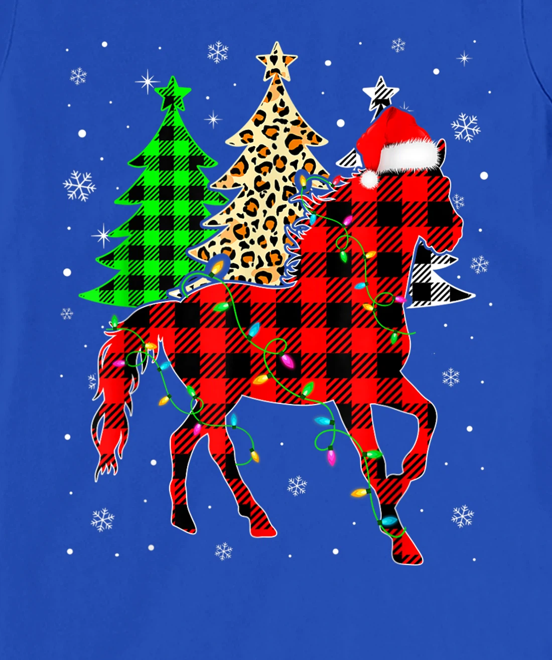 Cute Horse Santa Hat Christmas Tree Lights Xmas Plaid T-Shirt, Kid T-Shirt and Women T-Shirt