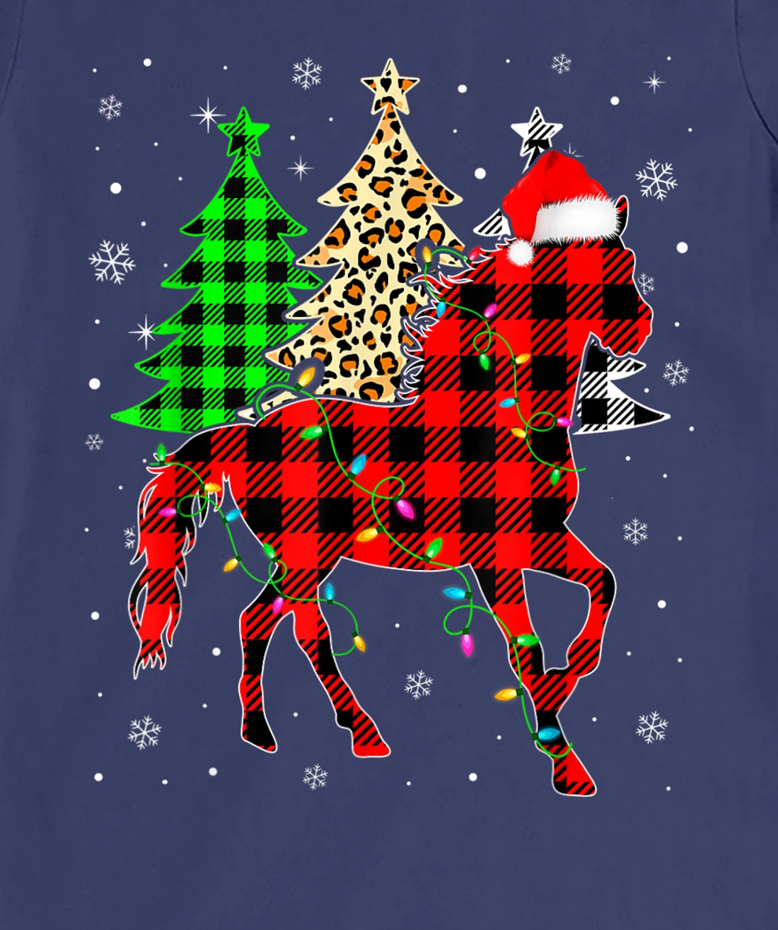 Cute Horse Santa Hat Christmas Tree Lights Xmas Plaid T-Shirt, Kid T-Shirt and Women T-Shirt