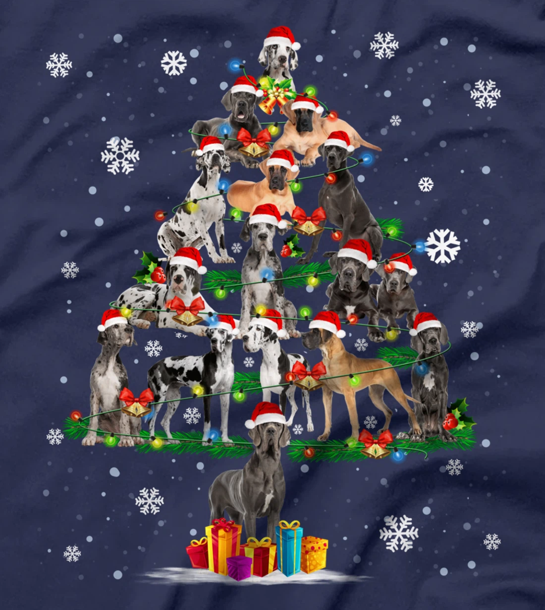 Great Dane Dog Santa Lover Christmas Tree Xmas Light Pajama T-Shirt