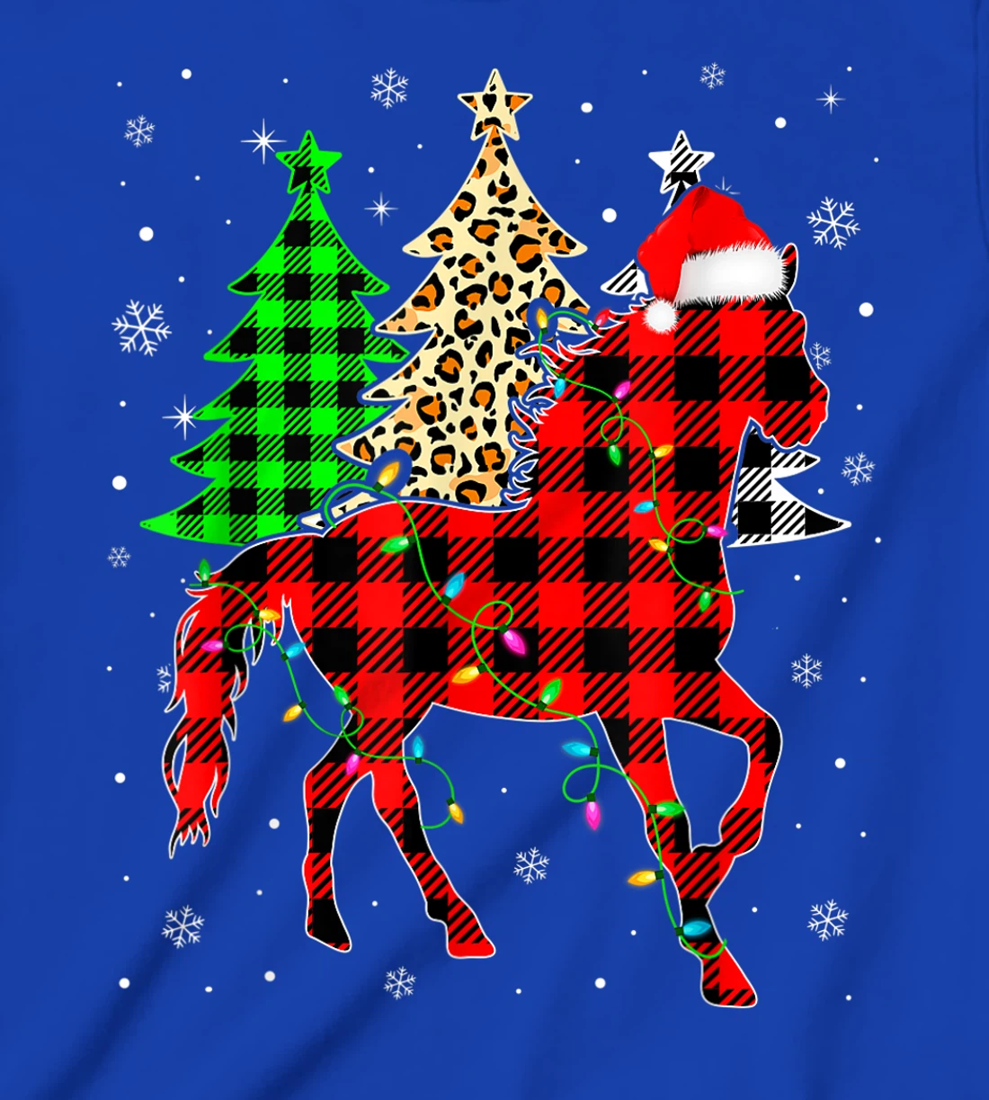 Cute Horse Santa Hat Christmas Tree Lights Xmas Plaid T-Shirt, Kid T-Shirt and Women T-Shirt