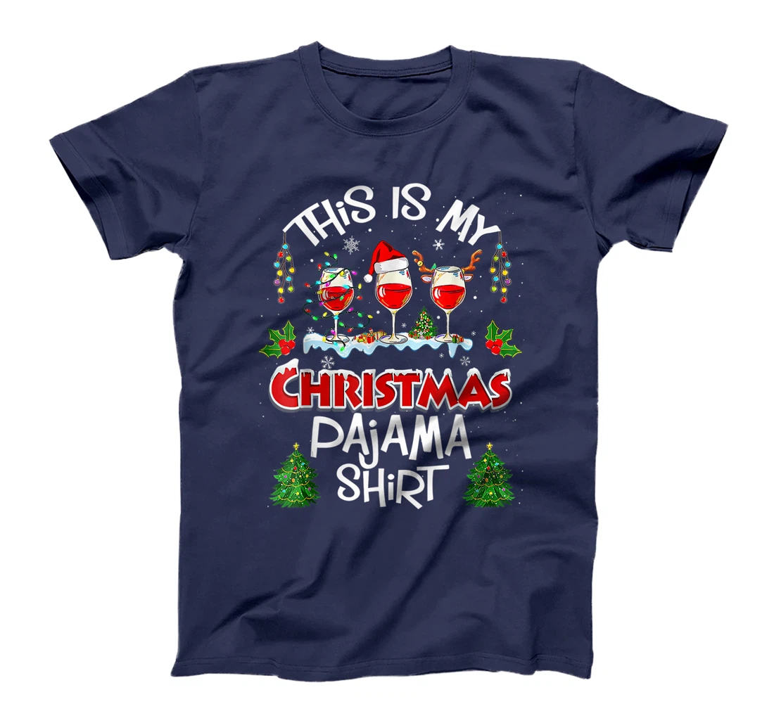 This Is My Christmas Pajama Shirt Wine Xmas Light Groovy T-Shirt, Women T-Shirt